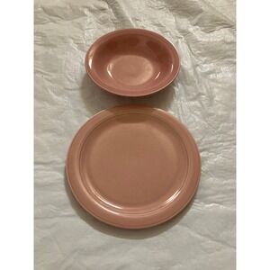 Vernonware Authentic California Pottery Pink Dinner Plate and Bowl Set